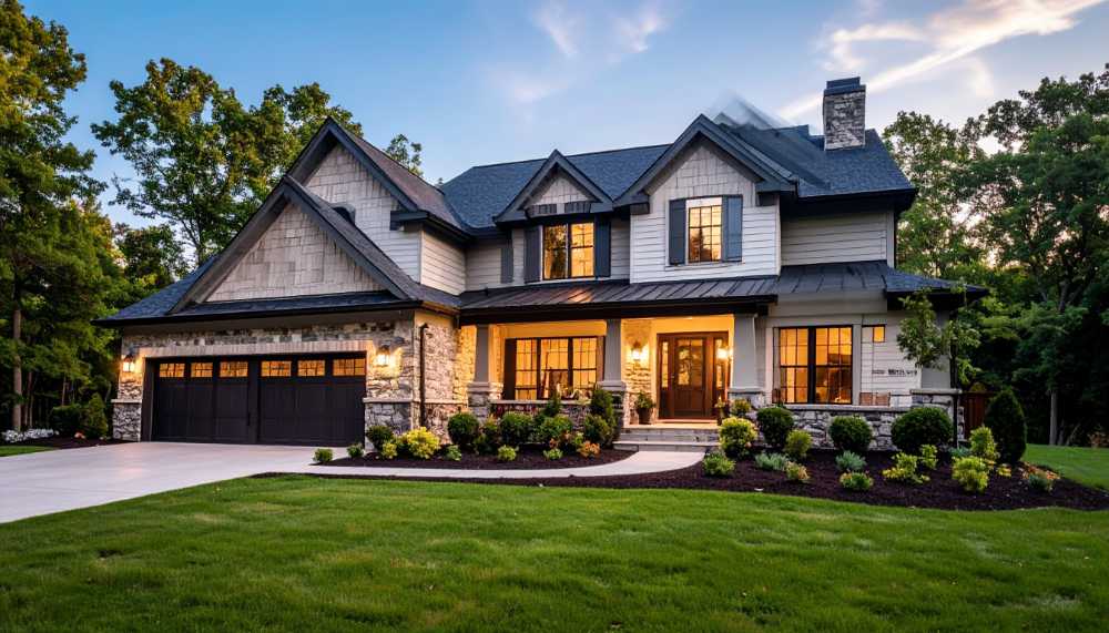 Finished custom home exterior at dusk in Havertown, Pennsylvania